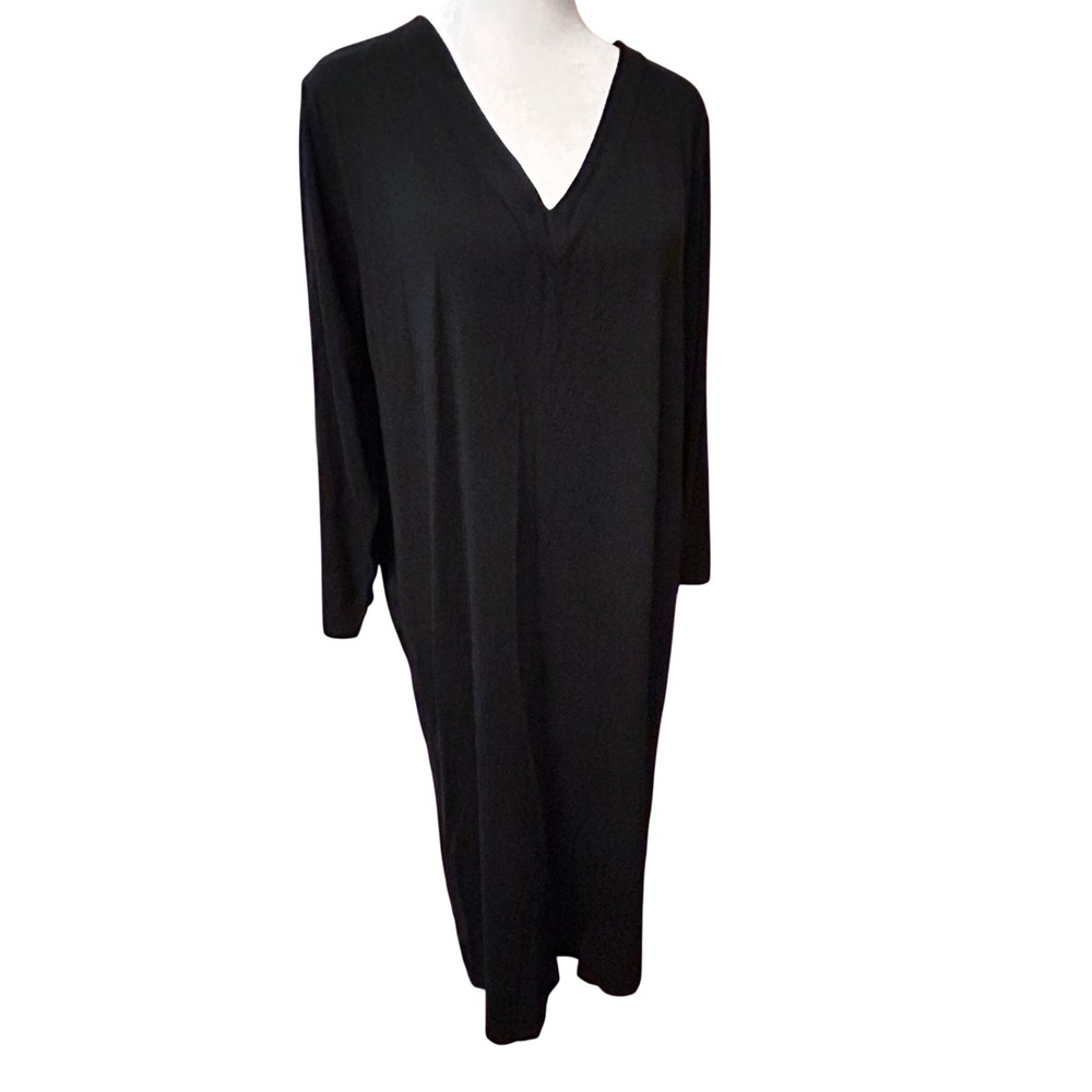J. Jill Wearever Dress Womens Large Black V-Neck Long Sleeve Midi Shift